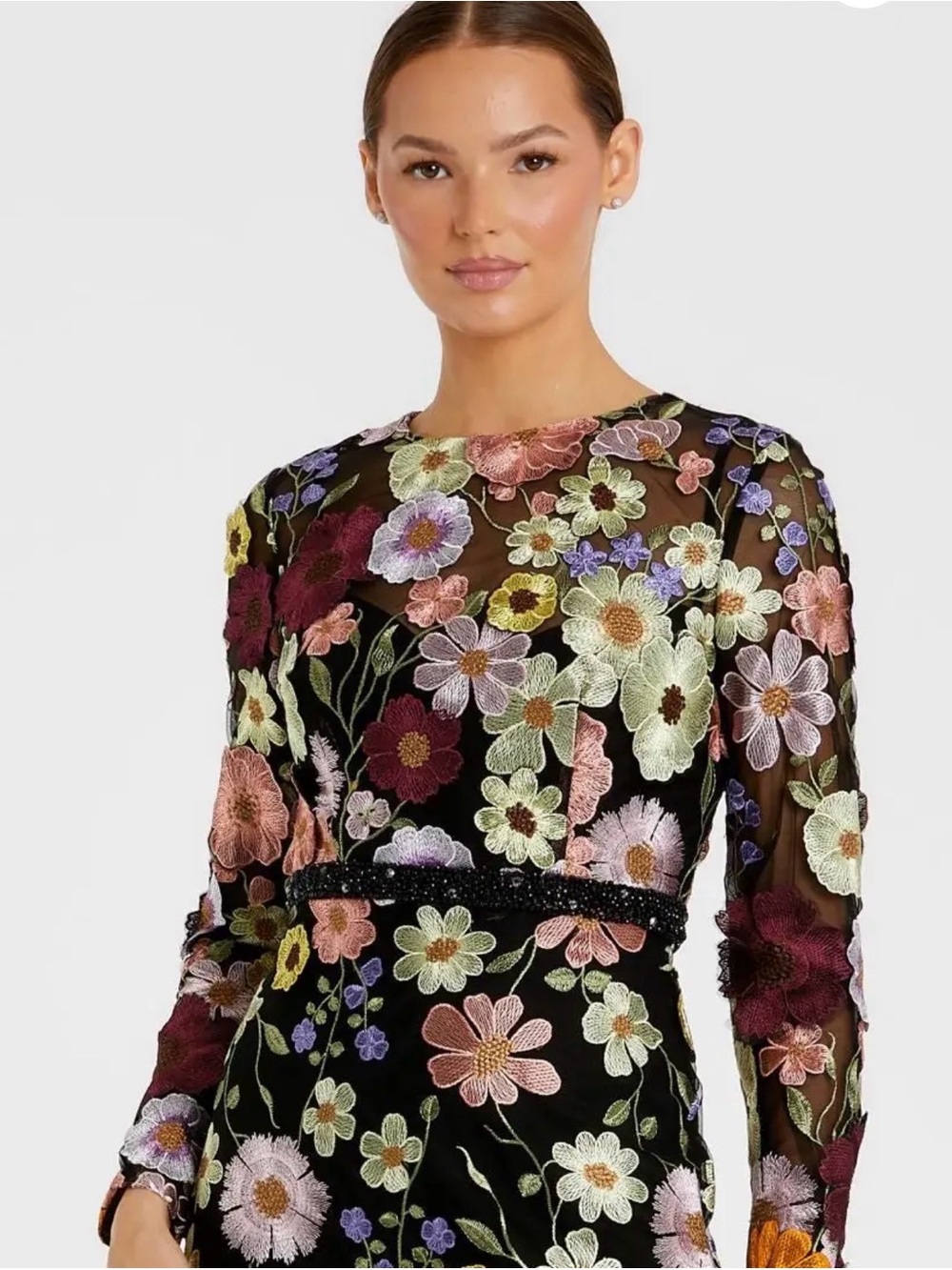 NWT MacDuggal Women’s Long Sleeve Embroidered Floral Midi Dress sz 10 $598 MSRP - Picture 3 of 5